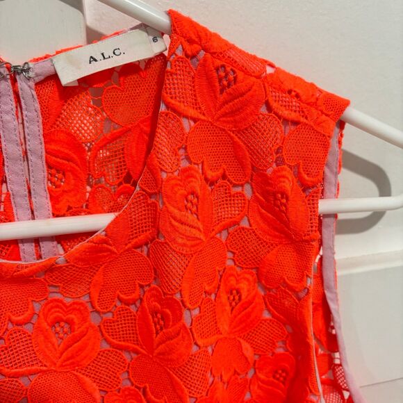 A.L.C Adriana Crop Top Floral Lace Scalloped Neon Orange - Picture 4 of 8